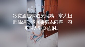 寂寞酒店保洁员阿姨，拿大扫把插逼，偷闻男客人内裤，勾引客人乳交内射。